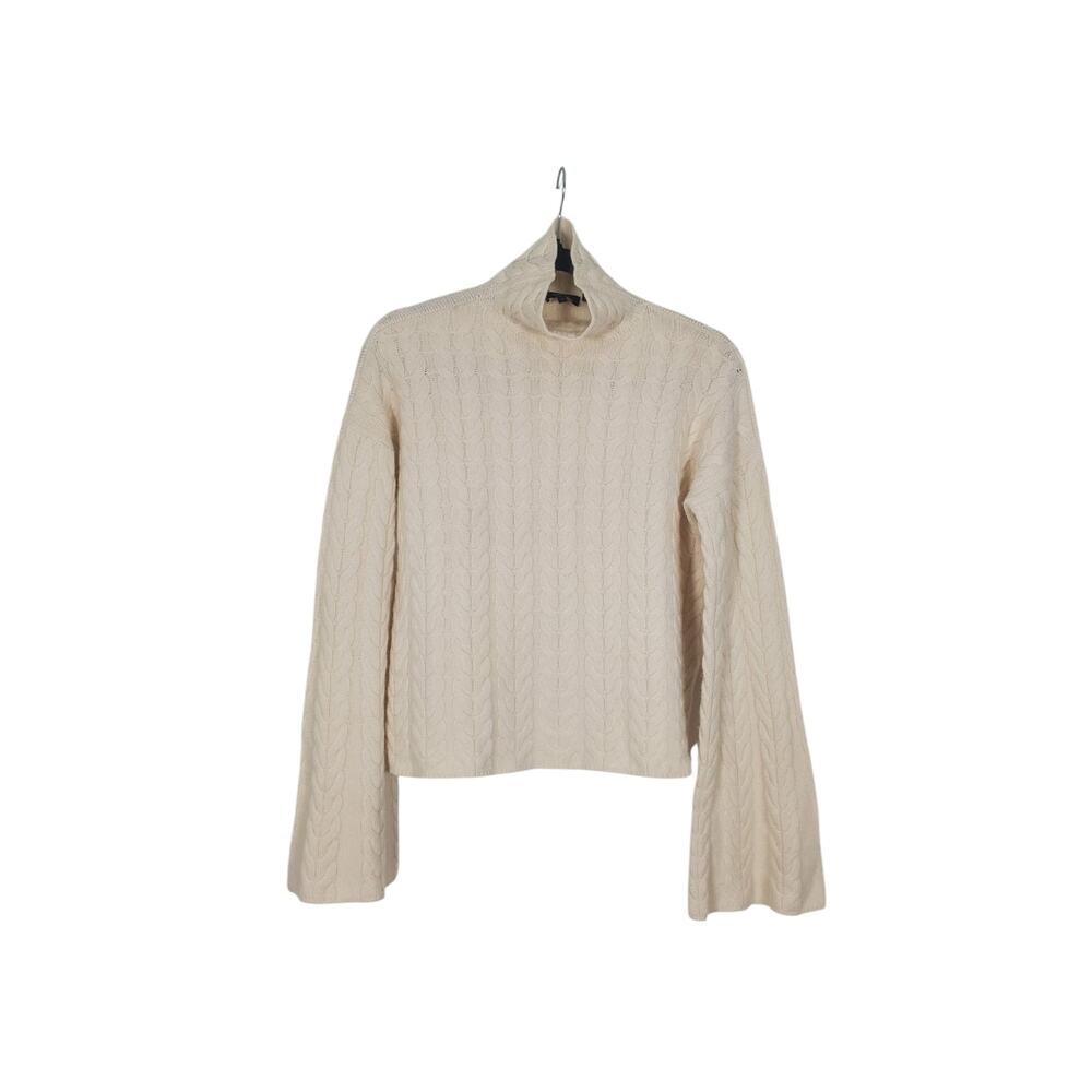 Theory Cream 100% Cashmere Cable Knit Turtleneck Sweater Size S